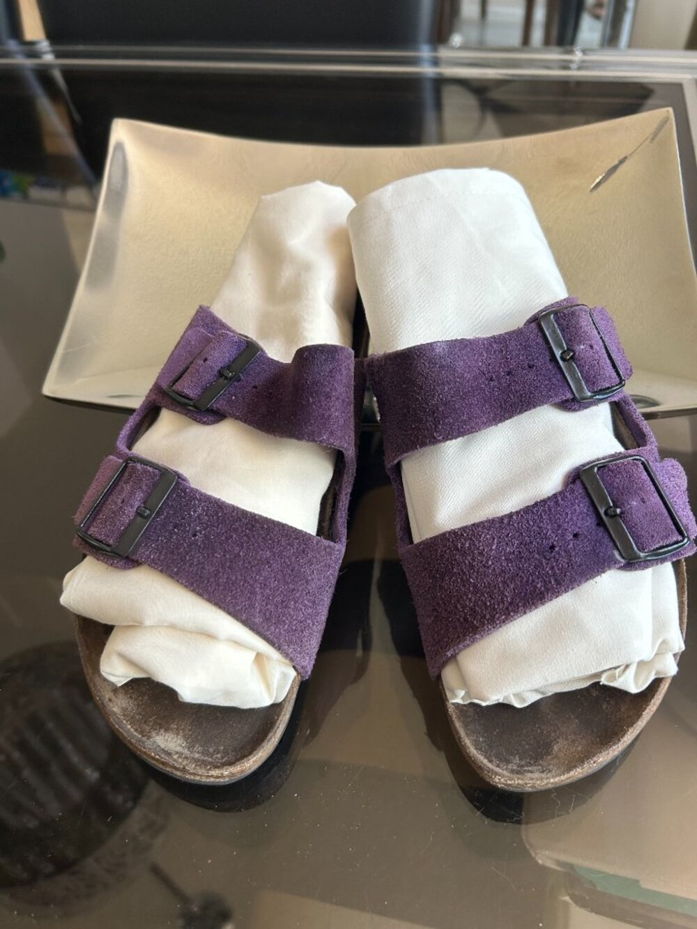 BIRKENSTOCK Arizona Purple Suede Leather  Double Buckle Sandals Women's EU 38